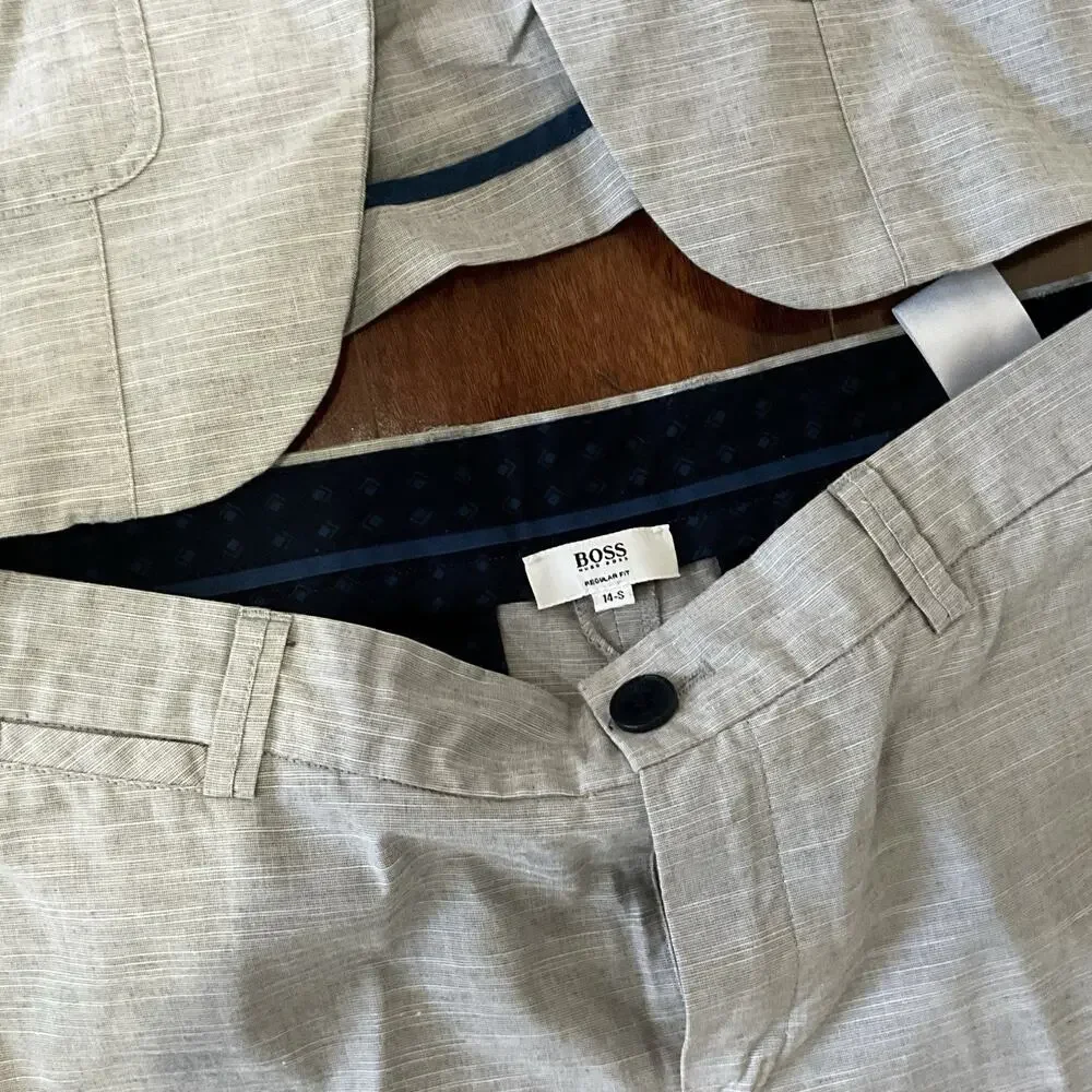 BOSS Boys Light Grey Linen Two Piece Suit Regular Fit Size 14S